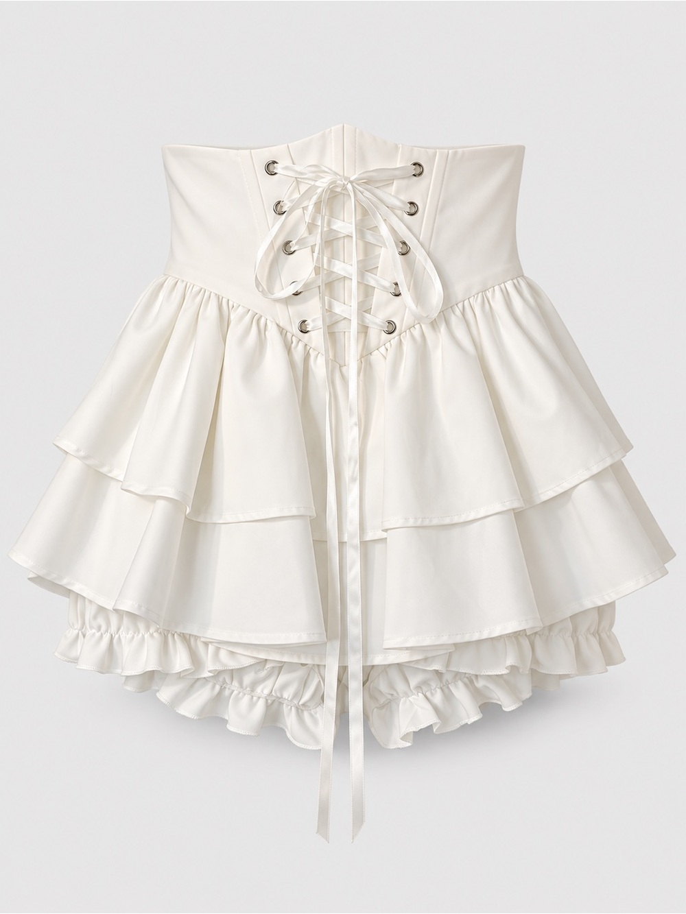 JOY KIKI Studio White Corset Lace Up Ruffle Mini Skort Small Coquette